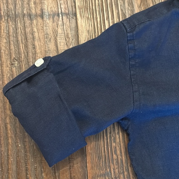 Janie And Jack Boys Linen Shirt Navy Long Sleeve Button Up 2T - like new - Picture 6 of 8